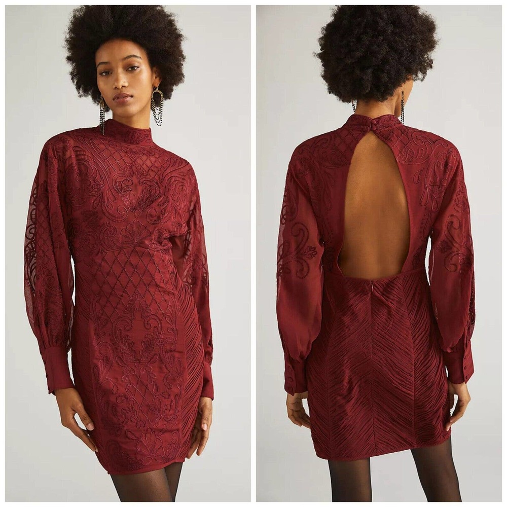 NWT Anthropologie Not So Serious Red Lace Open Back Mini Dress $248 Size 12